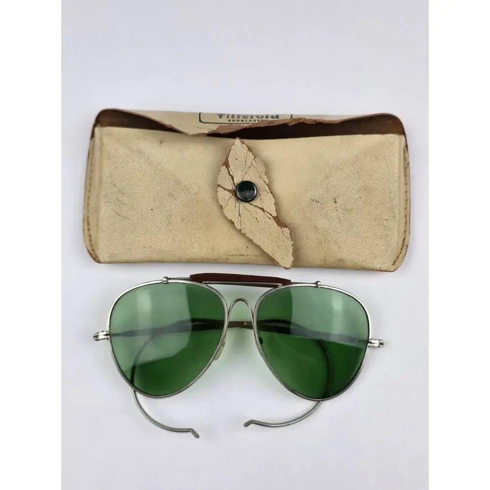 Vintage Green lens Pilot Aviator Crossbar Sunglasses Japan 125mm width